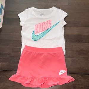 Nike White Tee and Coral Skirt Set
